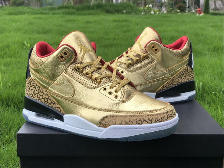 2020 Air Jordan 3 Retro Gold Black Red Shoes